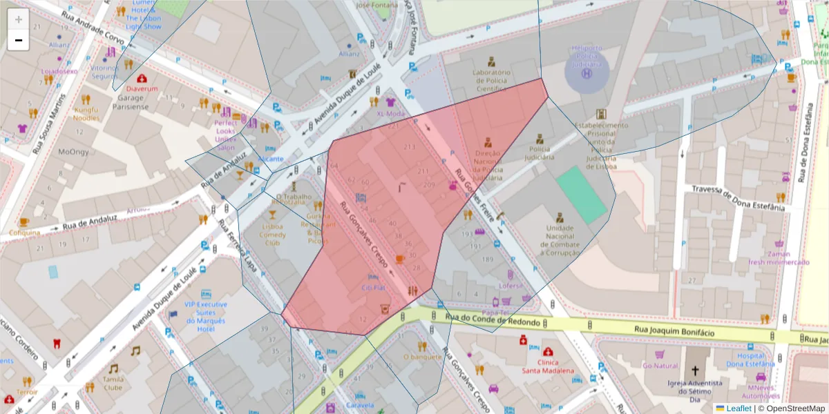Mapa detalhado do código postal 1150-186 com limites, códigos postais vizinhos e agências dos correios
