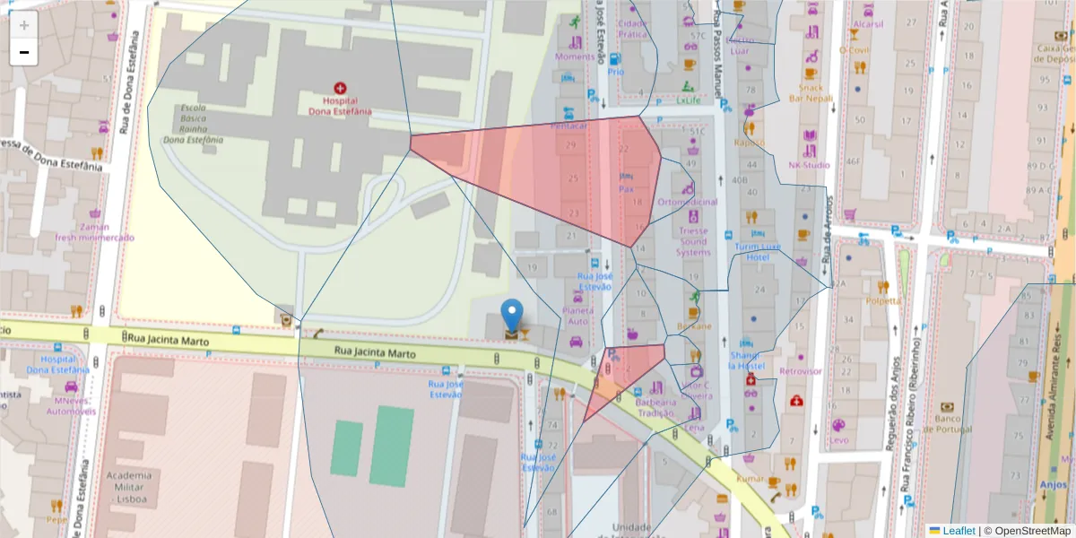 Mapa detalhado do código postal 1150-202 com limites, códigos postais vizinhos e agências dos correios