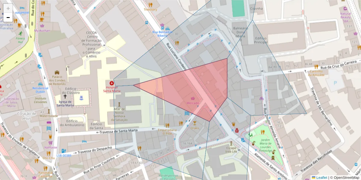 Mapa detalhado do código postal 1150 211 com limites, códigos postais vizinhos e agências dos correios