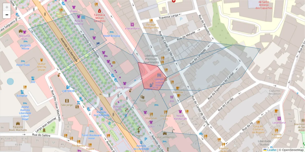 Mapa detalhado do código postal 1150-228 com limites, códigos postais vizinhos e agências dos correios