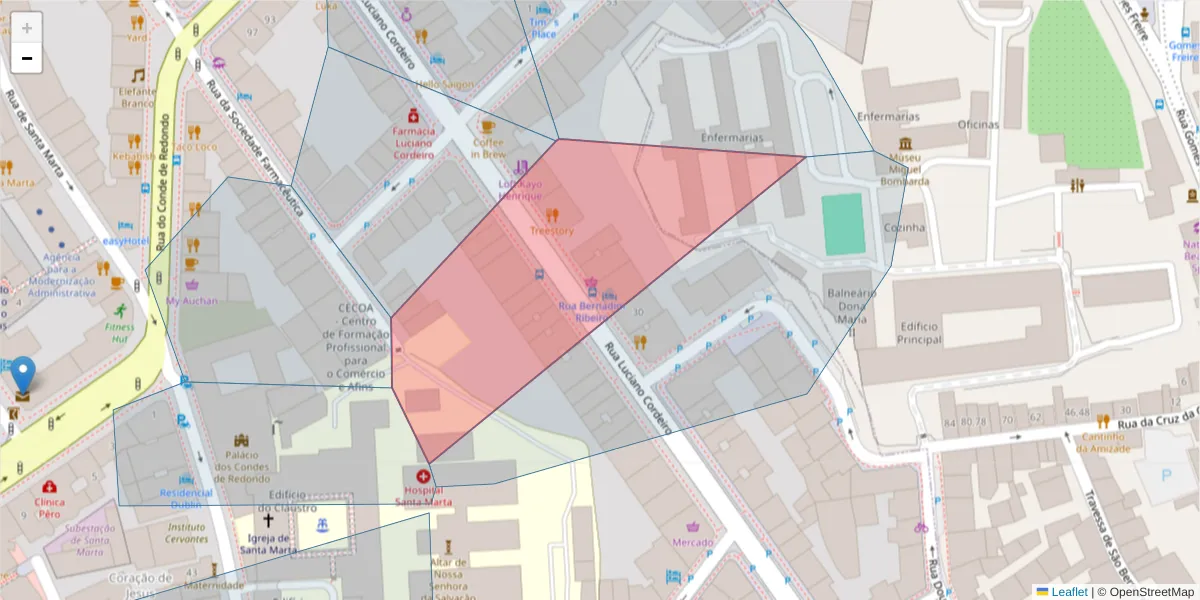 Mapa detalhado do código postal 1150-248 com limites, códigos postais vizinhos e agências dos correios