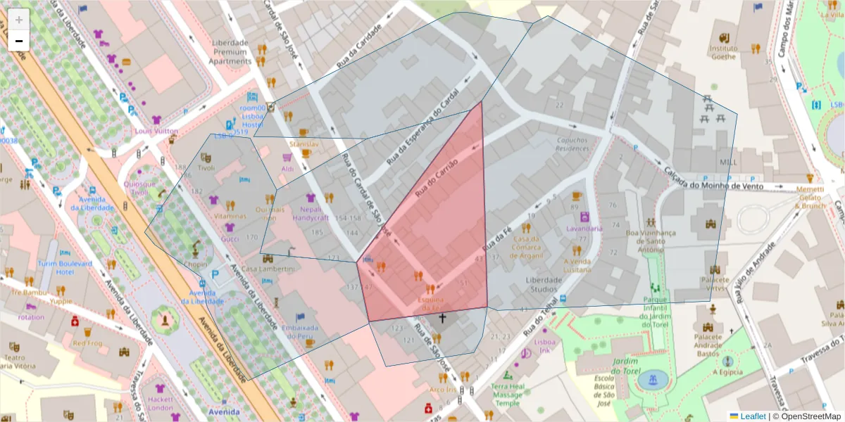 Mapa detalhado do código postal 1150-251 com limites, códigos postais vizinhos e agências dos correios