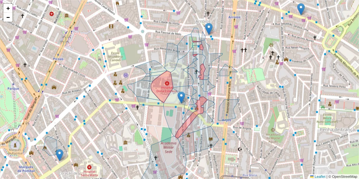Mapa detalhado do código postal 1150-260 com limites, códigos postais vizinhos e agências dos correios