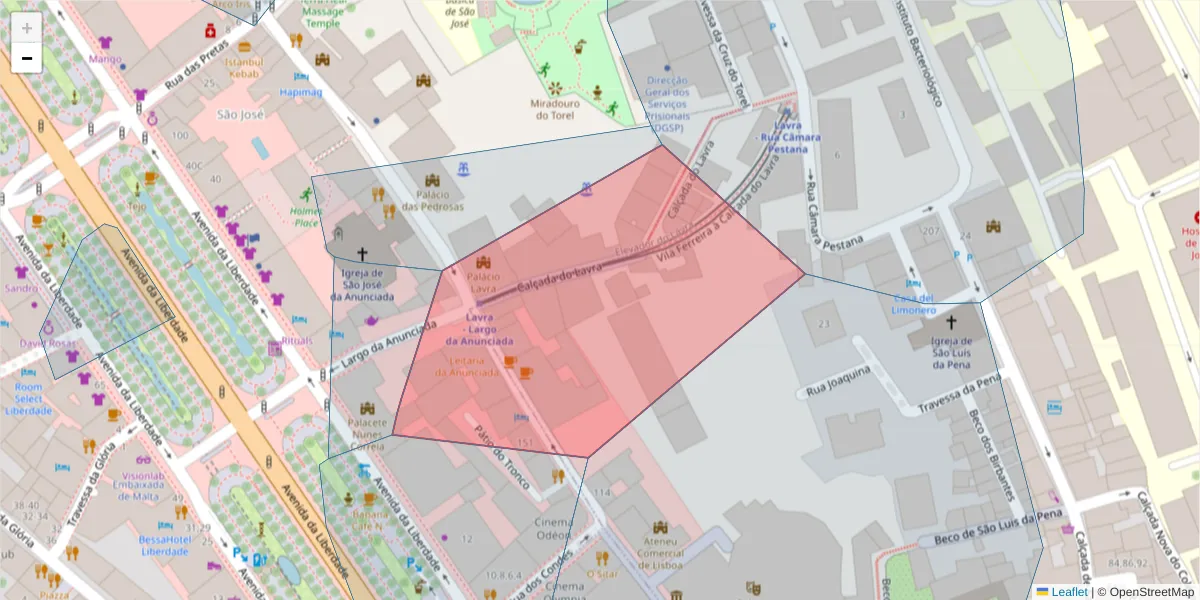 Mapa detalhado do código postal 1150-267 com limites, códigos postais vizinhos e agências dos correios