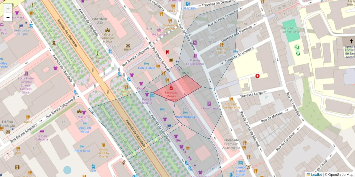 Mapa detalhado do código postal 1150-278 São José com limites, códigos postais vizinhos e agências dos correios