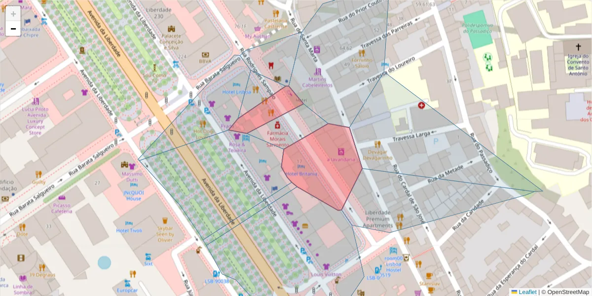 Mapa detalhado do código postal 1150-278 com limites, códigos postais vizinhos e agências dos correios
