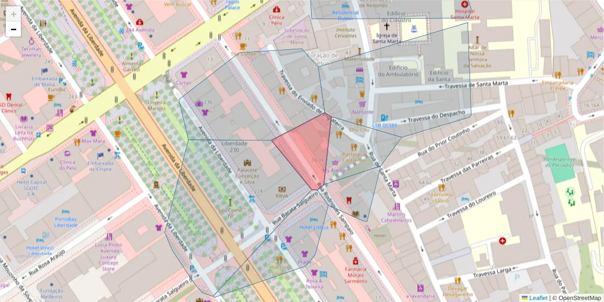 Mapa detalhado do código postal 1150-281 com limites, códigos postais vizinhos e agências dos correios