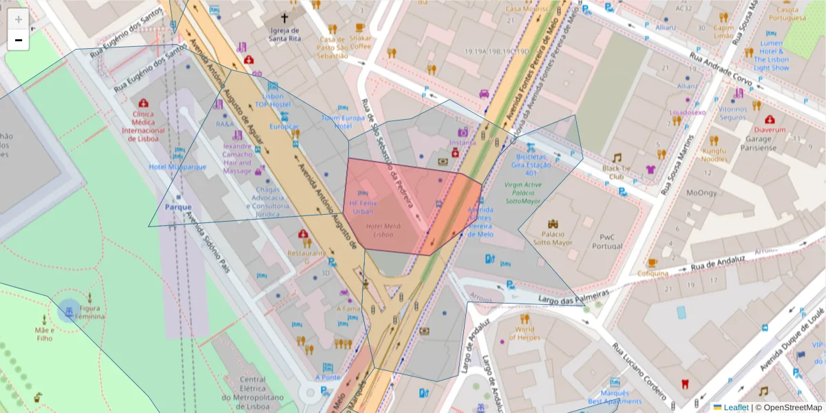 Mapa detalhado do código postal 1150-999 com limites, códigos postais vizinhos e agências dos correios
