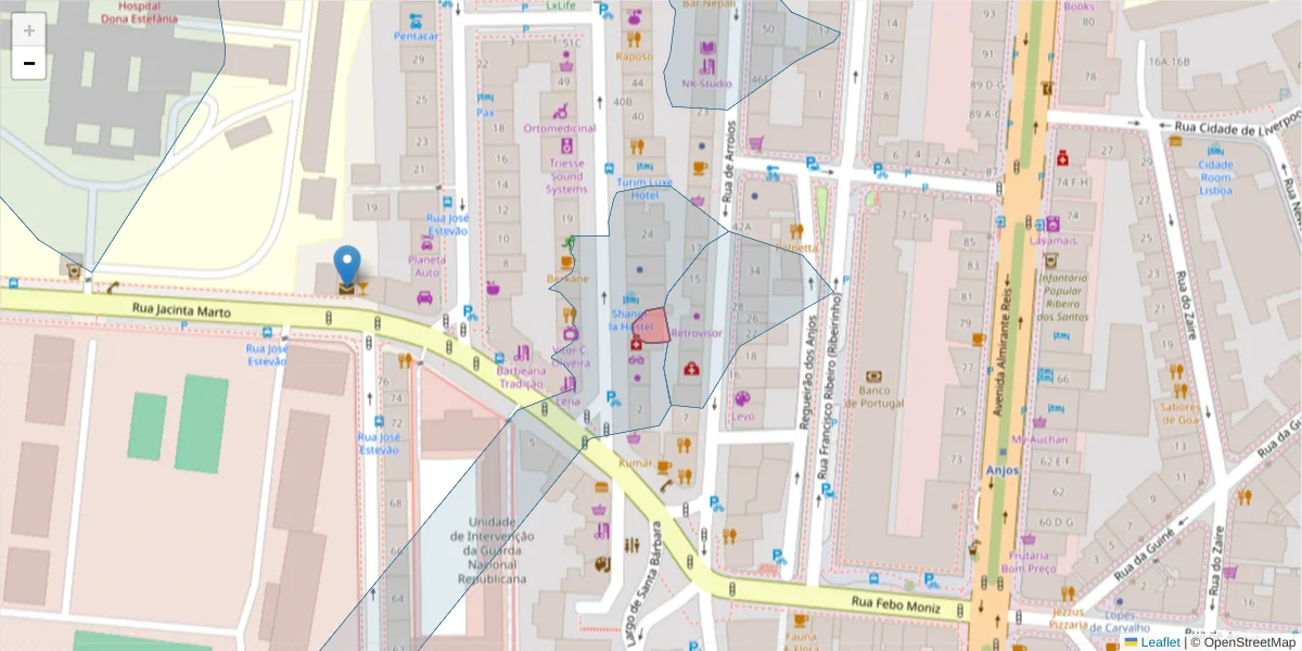 Mapa detalhado do código postal 1155-260 com limites, códigos postais vizinhos e agências dos correios