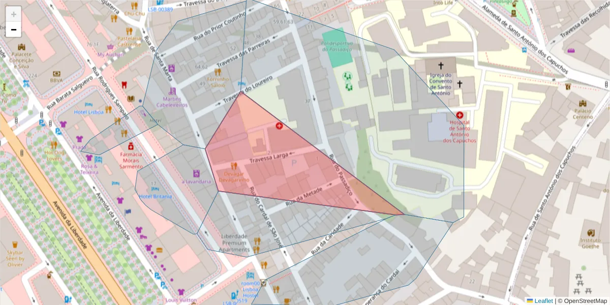 Mapa detalhado do código postal 1169-019 com limites, códigos postais vizinhos e agências dos correios