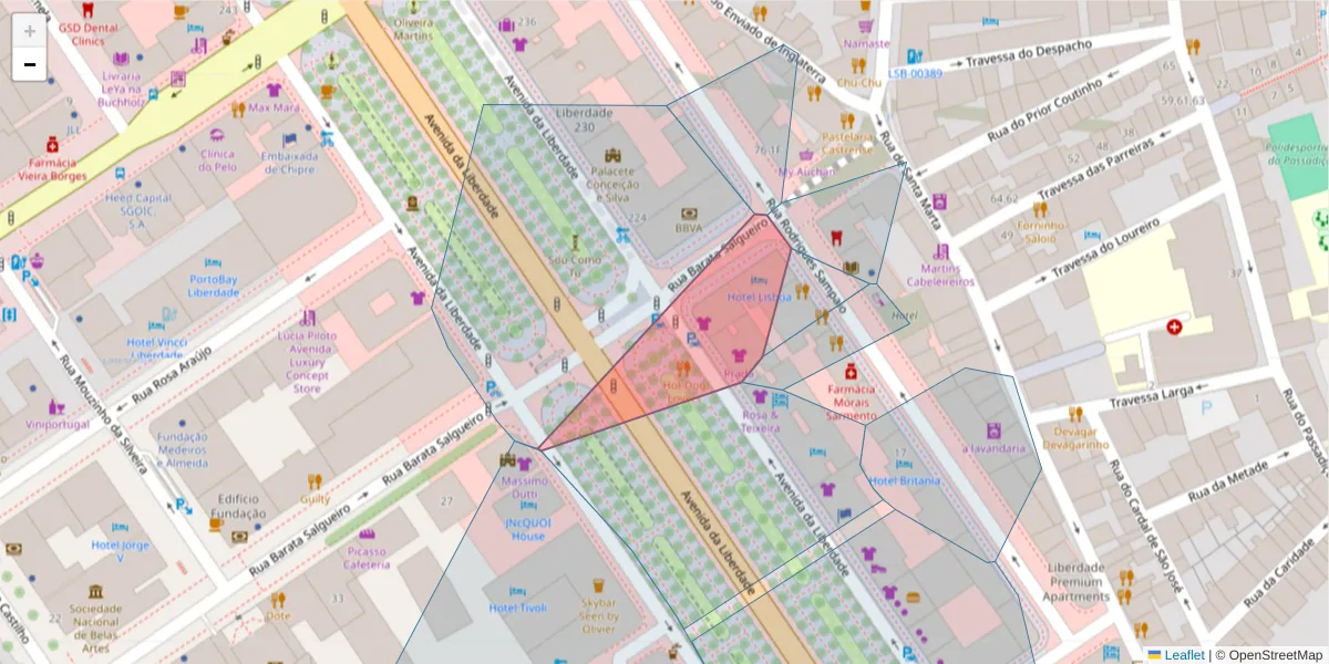 Mapa detalhado do código postal 1169-066 com limites, códigos postais vizinhos e agências dos correios