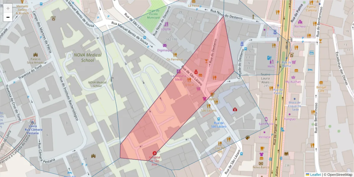 Mapa detalhado do código postal 1169-104 Pena com limites, códigos postais vizinhos e agências dos correios
