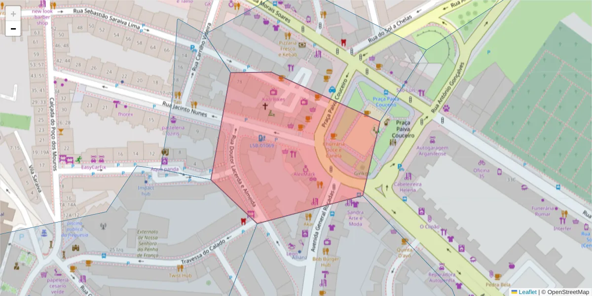 Mapa detalhado do código postal 1170-008 com limites, códigos postais vizinhos e agências dos correios