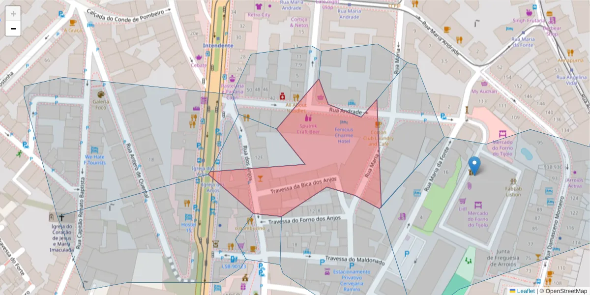 Mapa detalhado do código postal 1170-014 com limites, códigos postais vizinhos e agências dos correios