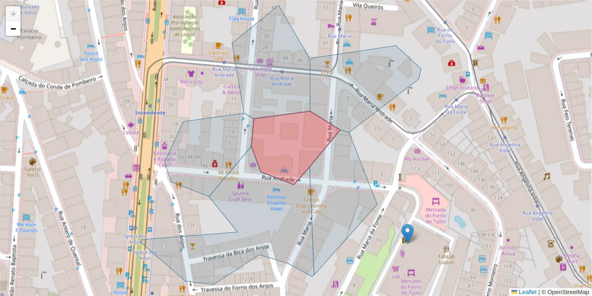 Mapa detalhado do código postal 1170-015 com limites, códigos postais vizinhos e agências dos correios