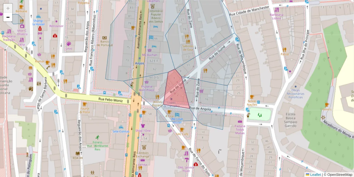 Mapa detalhado do código postal 1170-022 com limites, códigos postais vizinhos e agências dos correios