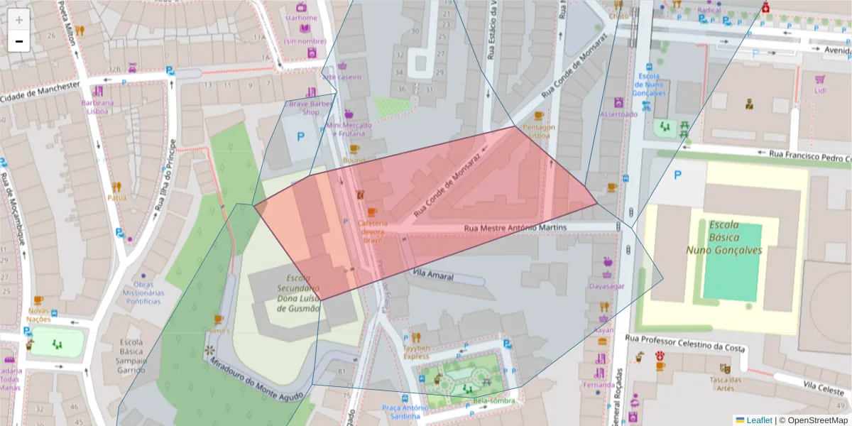 Mapa detalhado do código postal 1170 028 com limites, códigos postais vizinhos e agências dos correios