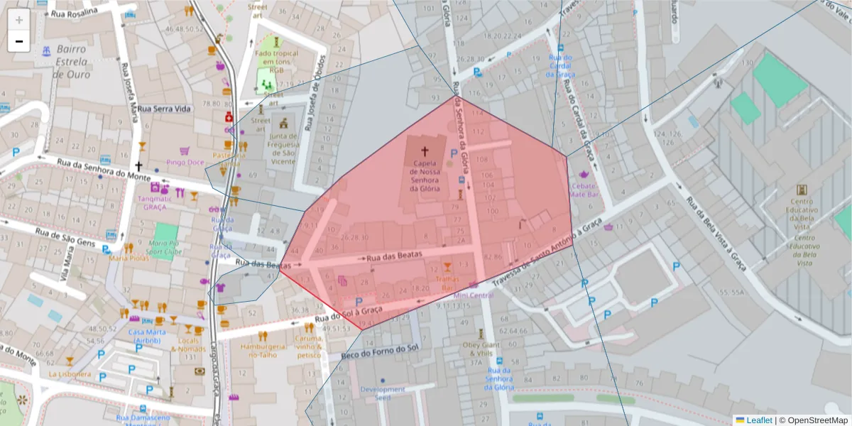 Mapa detalhado do código postal 1170-051 com limites, códigos postais vizinhos e agências dos correios