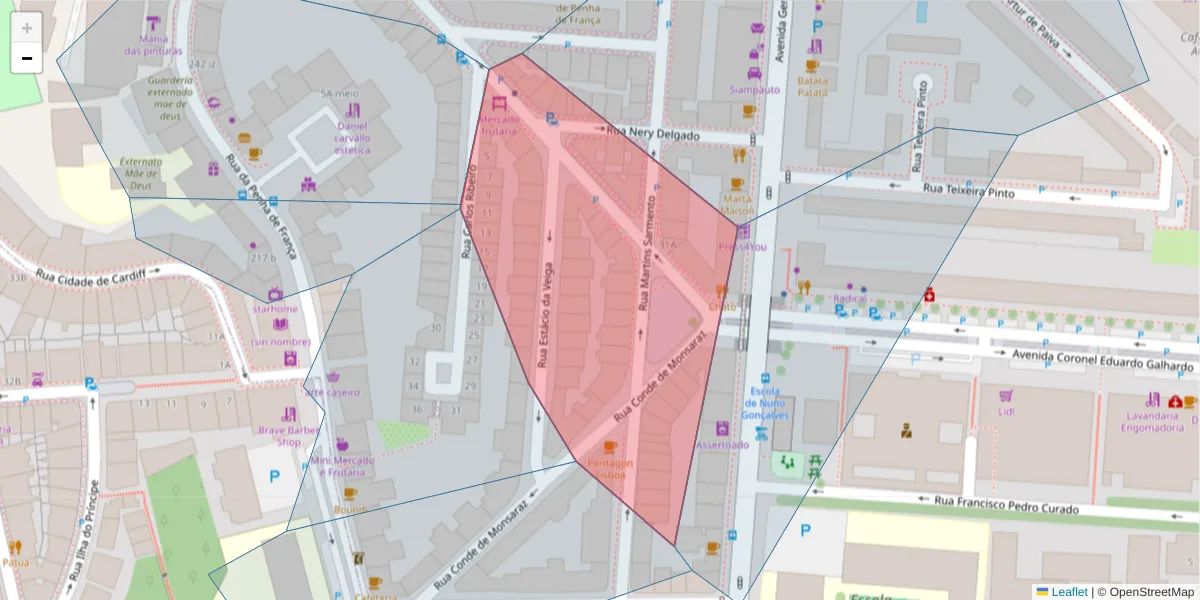 Mapa detalhado do código postal 1170-090 Penha de França com limites, códigos postais vizinhos e agências dos correios