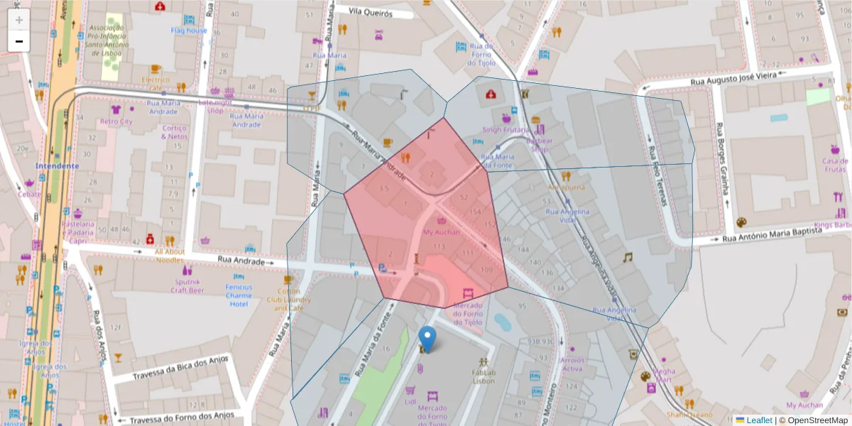 Mapa detalhado do código postal 1170-110 com limites, códigos postais vizinhos e agências dos correios