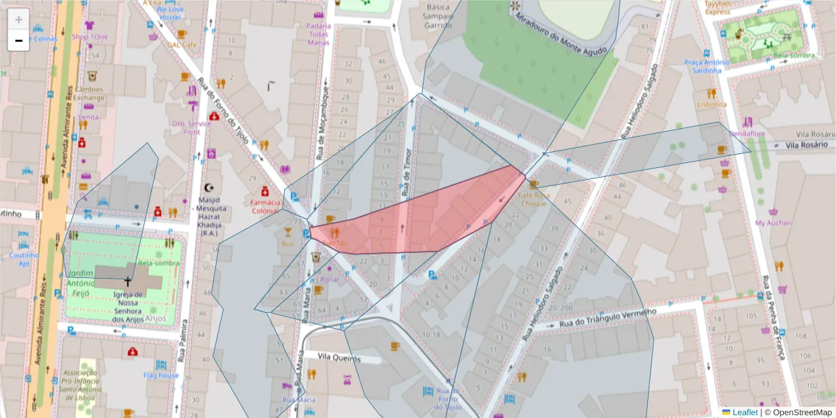Mapa detalhado do código postal 1170-136 com limites, códigos postais vizinhos e agências dos correios
