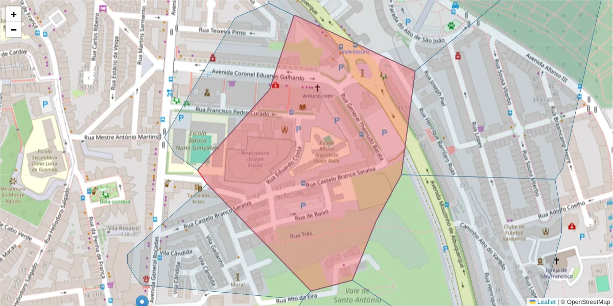 Mapa detalhado do código postal 1170-139 com limites, códigos postais vizinhos e agências dos correios