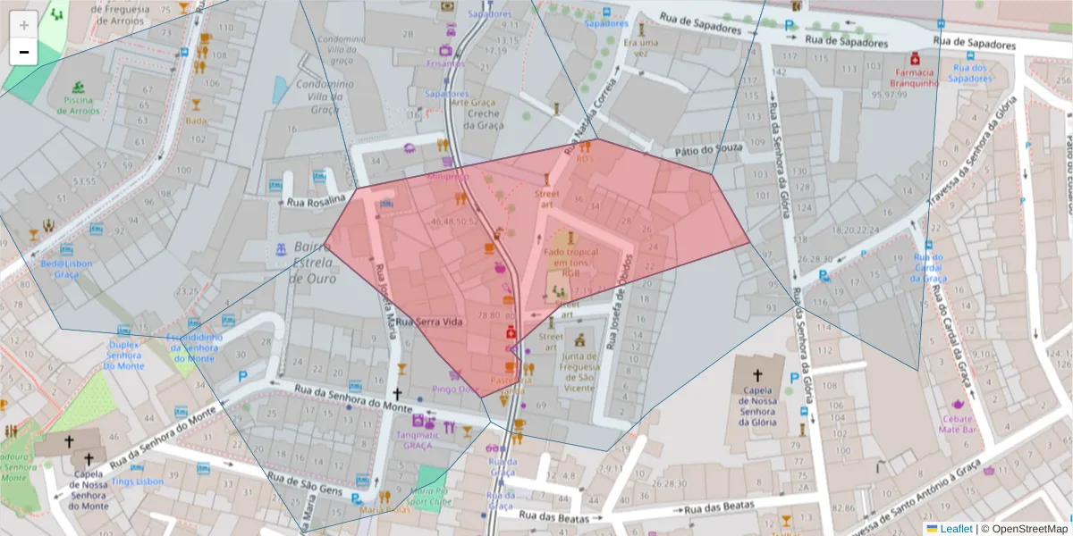 Mapa detalhado do código postal 1170-170 com limites, códigos postais vizinhos e agências dos correios
