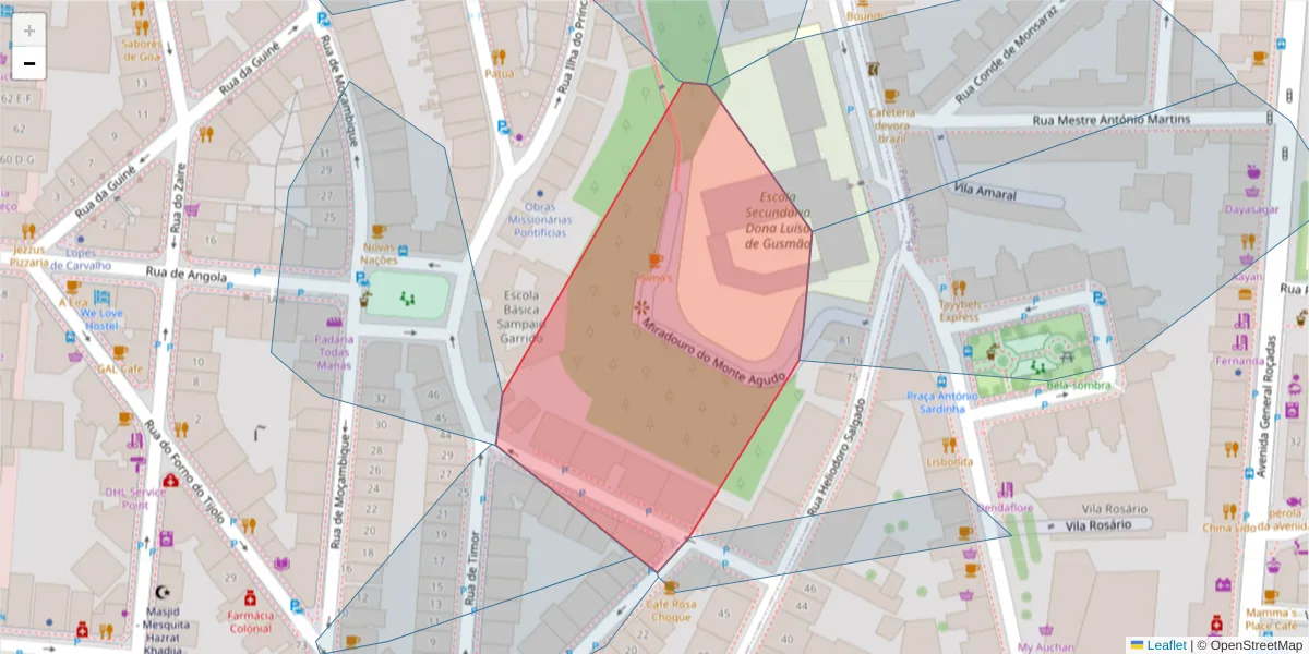 Mapa detalhado do código postal 1170-175 com limites, códigos postais vizinhos e agências dos correios
