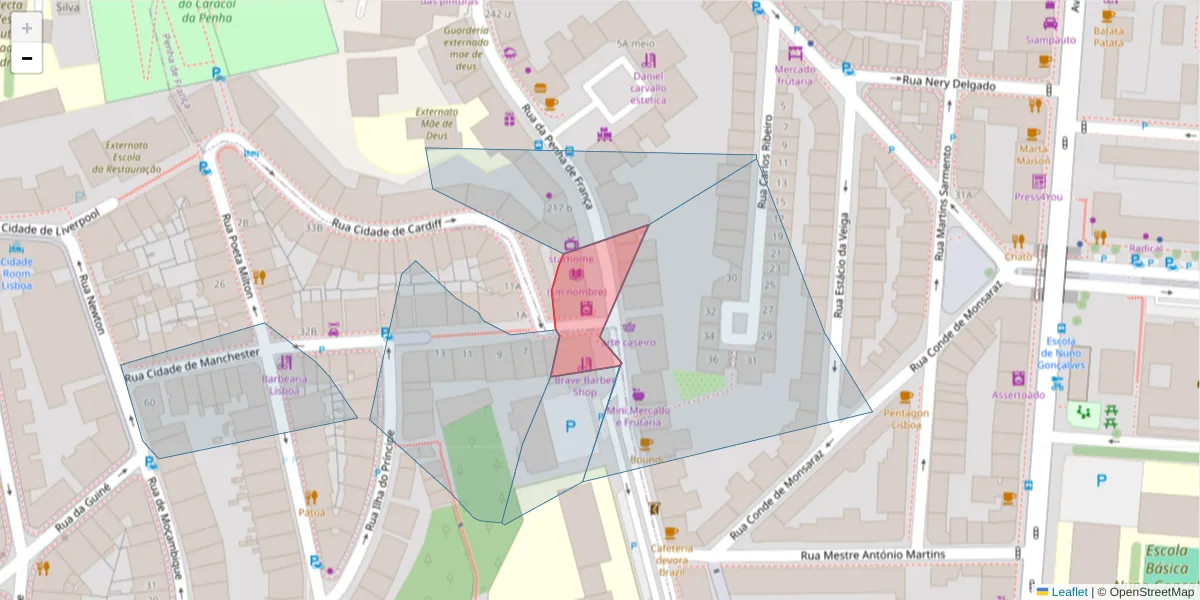 Mapa detalhado do código postal 1170 182 com limites, códigos postais vizinhos e agências dos correios