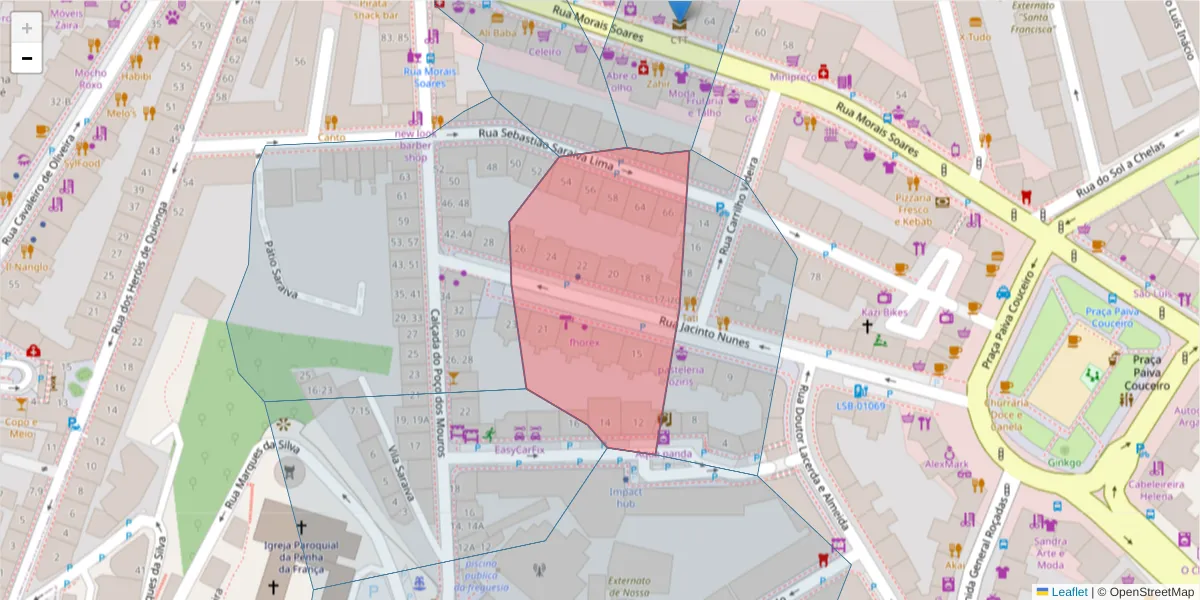 Mapa detalhado do código postal 1170-189 com limites, códigos postais vizinhos e agências dos correios