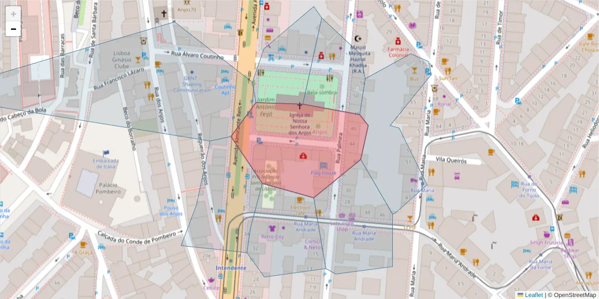 Mapa detalhado do código postal 1170-201 com limites, códigos postais vizinhos e agências dos correios