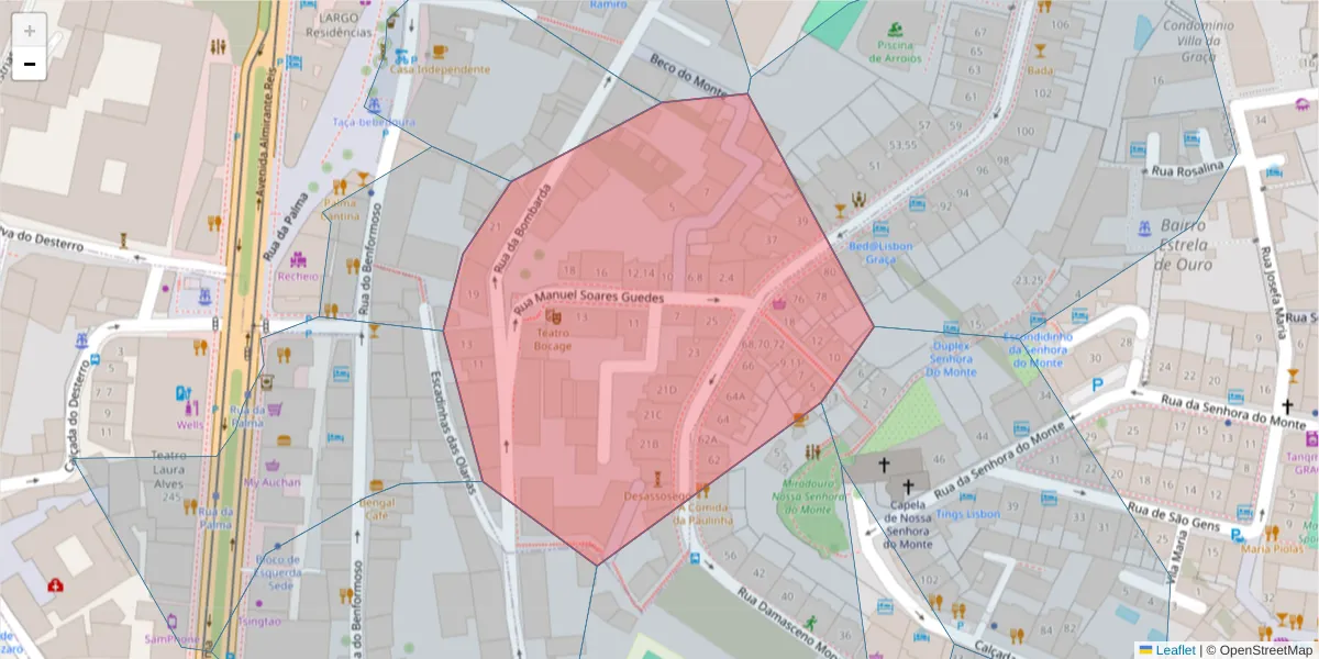 Mapa detalhado do código postal 1170-206 com limites, códigos postais vizinhos e agências dos correios