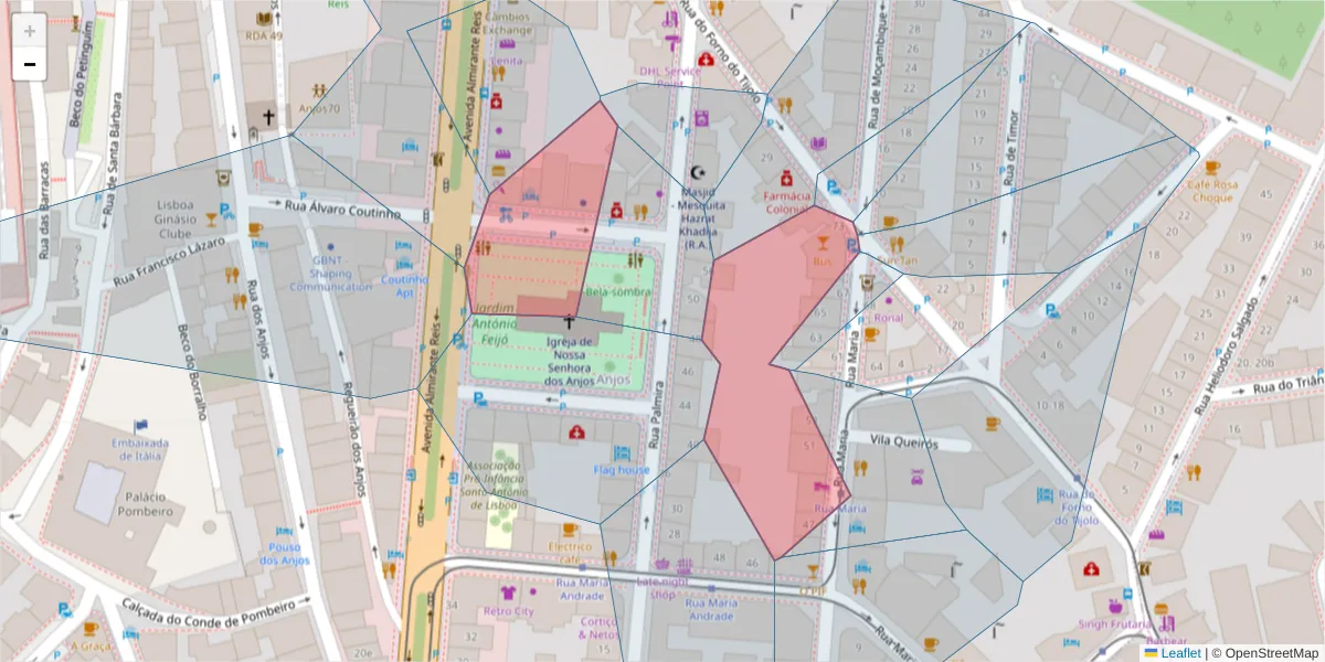 Mapa detalhado do código postal 1170-210 com limites, códigos postais vizinhos e agências dos correios