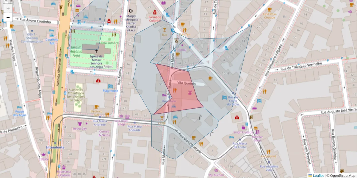 Mapa detalhado do código postal 1170-212 com limites, códigos postais vizinhos e agências dos correios