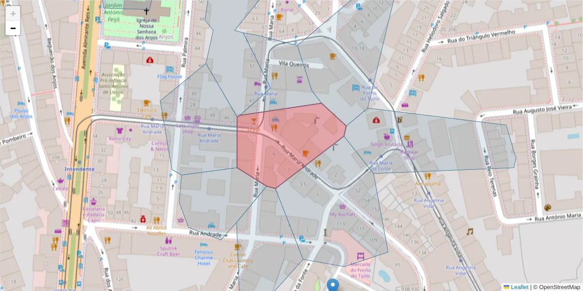 Mapa detalhado do código postal 1170-216 com limites, códigos postais vizinhos e agências dos correios