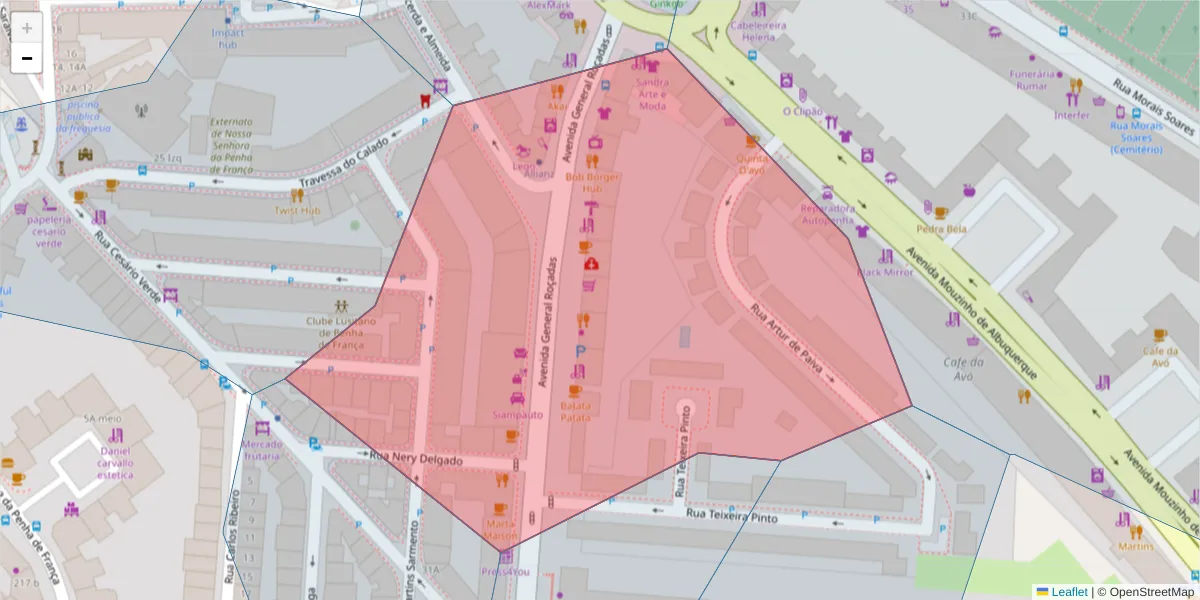 Mapa detalhado do código postal 1170-230 com limites, códigos postais vizinhos e agências dos correios