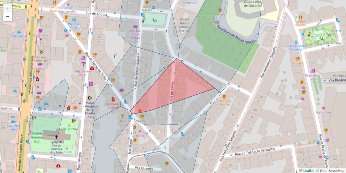 Mapa detalhado do código postal 1170-245 com limites, códigos postais vizinhos e agências dos correios