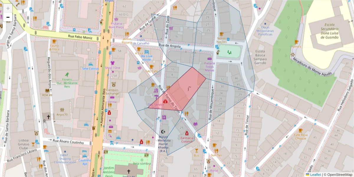 Mapa detalhado do código postal 1170-289 com limites, códigos postais vizinhos e agências dos correios