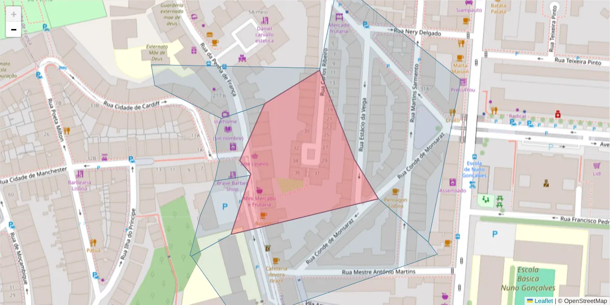 Mapa detalhado do código postal 1170 309 com limites, códigos postais vizinhos e agências dos correios
