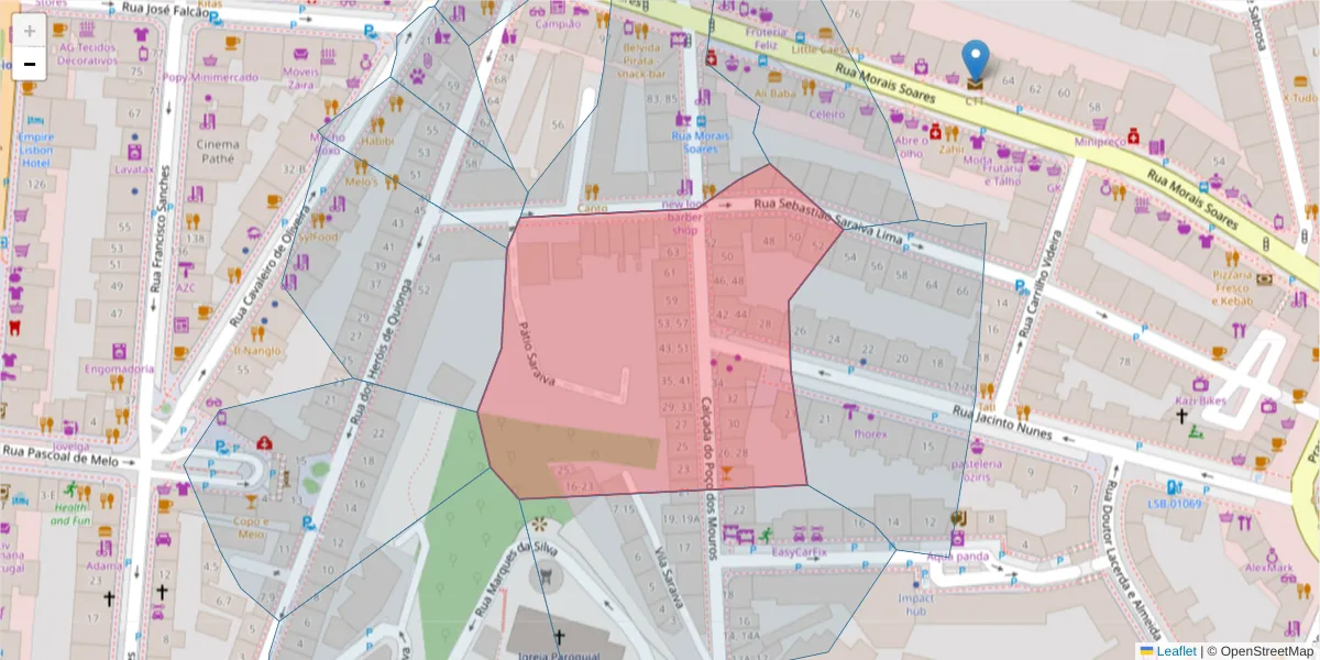 Mapa detalhado do código postal 1170-315 com limites, códigos postais vizinhos e agências dos correios