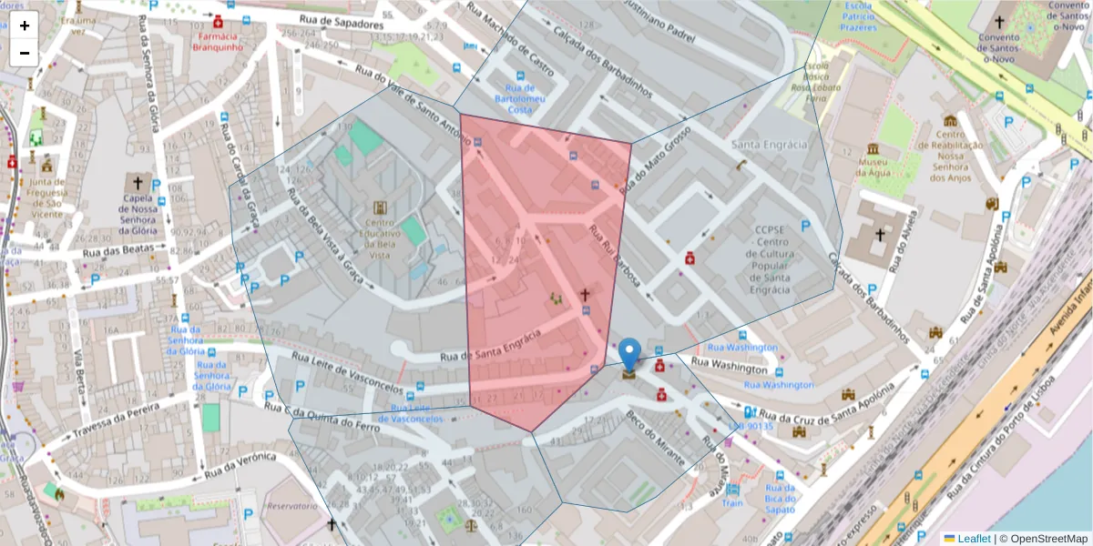 Mapa detalhado do código postal 1170-378 com limites, códigos postais vizinhos e agências dos correios