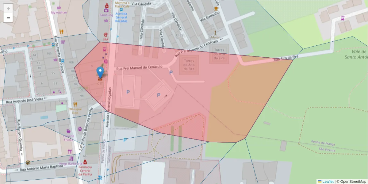 Mapa detalhado do código postal 1170-998 com limites, códigos postais vizinhos e agências dos correios