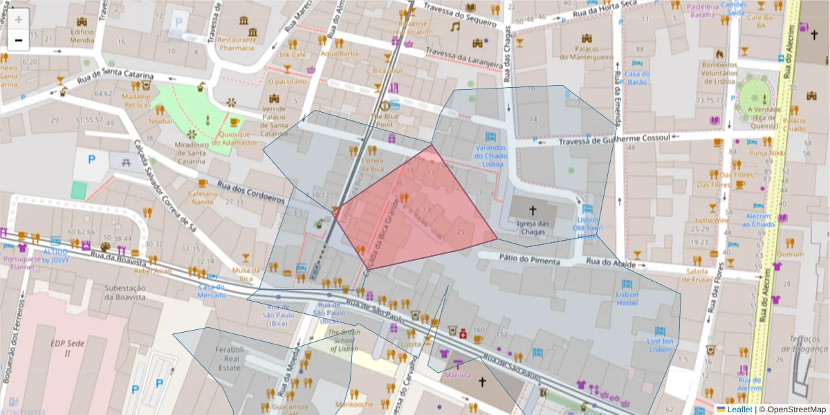 Mapa detalhado do código postal 1200-006 com limites, códigos postais vizinhos e agências dos correios