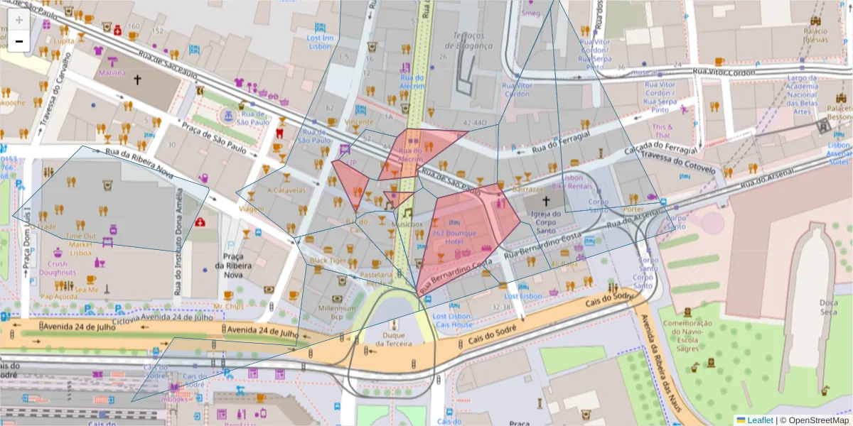 Mapa detalhado do código postal 1200-014 com limites, códigos postais vizinhos e agências dos correios