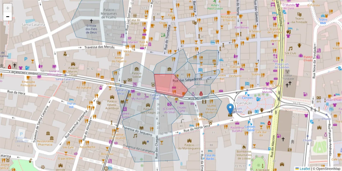 Mapa detalhado do código postal 1200-041 com limites, códigos postais vizinhos e agências dos correios
