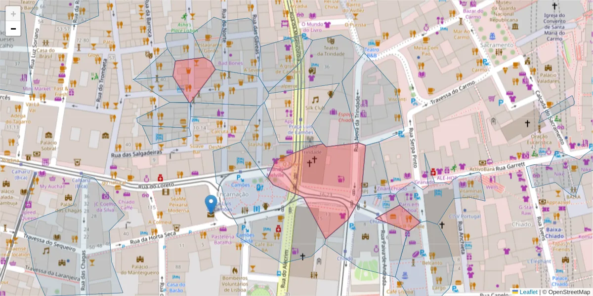 Mapa detalhado do código postal 1200-108 com limites, códigos postais vizinhos e agências dos correios