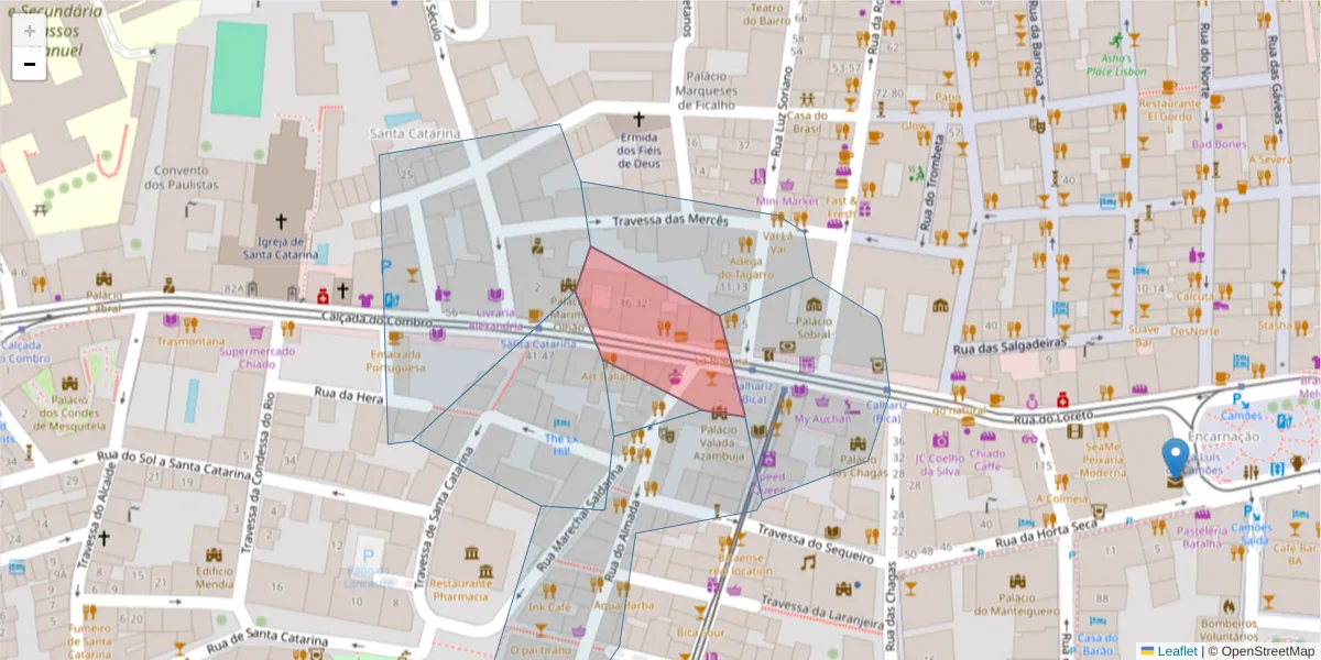 Mapa detalhado do código postal 1200-110 com limites, códigos postais vizinhos e agências dos correios