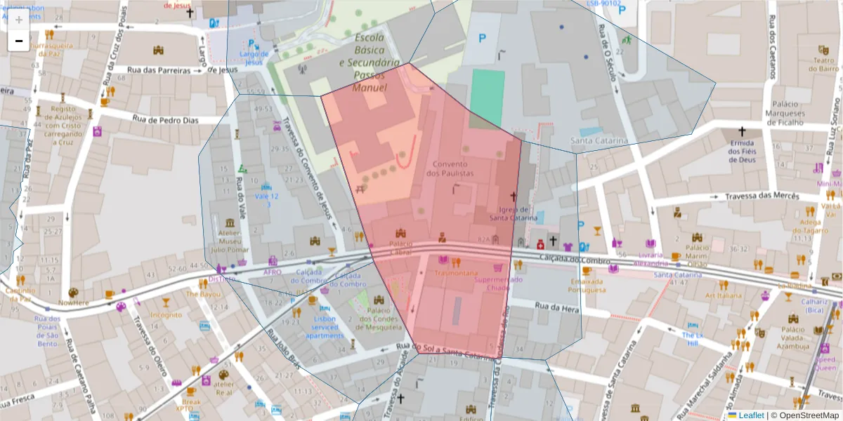 Mapa detalhado do código postal 1200-115 com limites, códigos postais vizinhos e agências dos correios