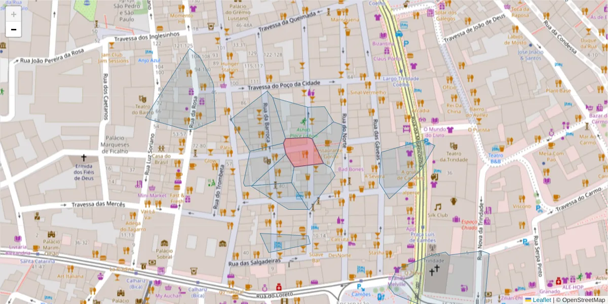 Mapa detalhado do código postal 1200-144 com limites, códigos postais vizinhos e agências dos correios