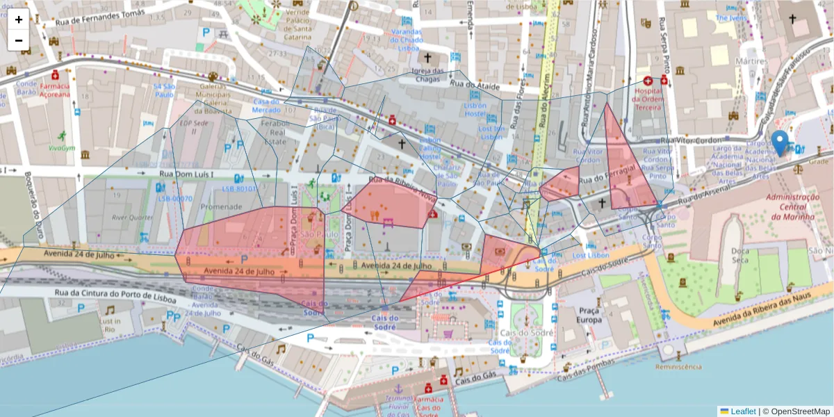 Mapa detalhado do código postal 1200-161 com limites, códigos postais vizinhos e agências dos correios